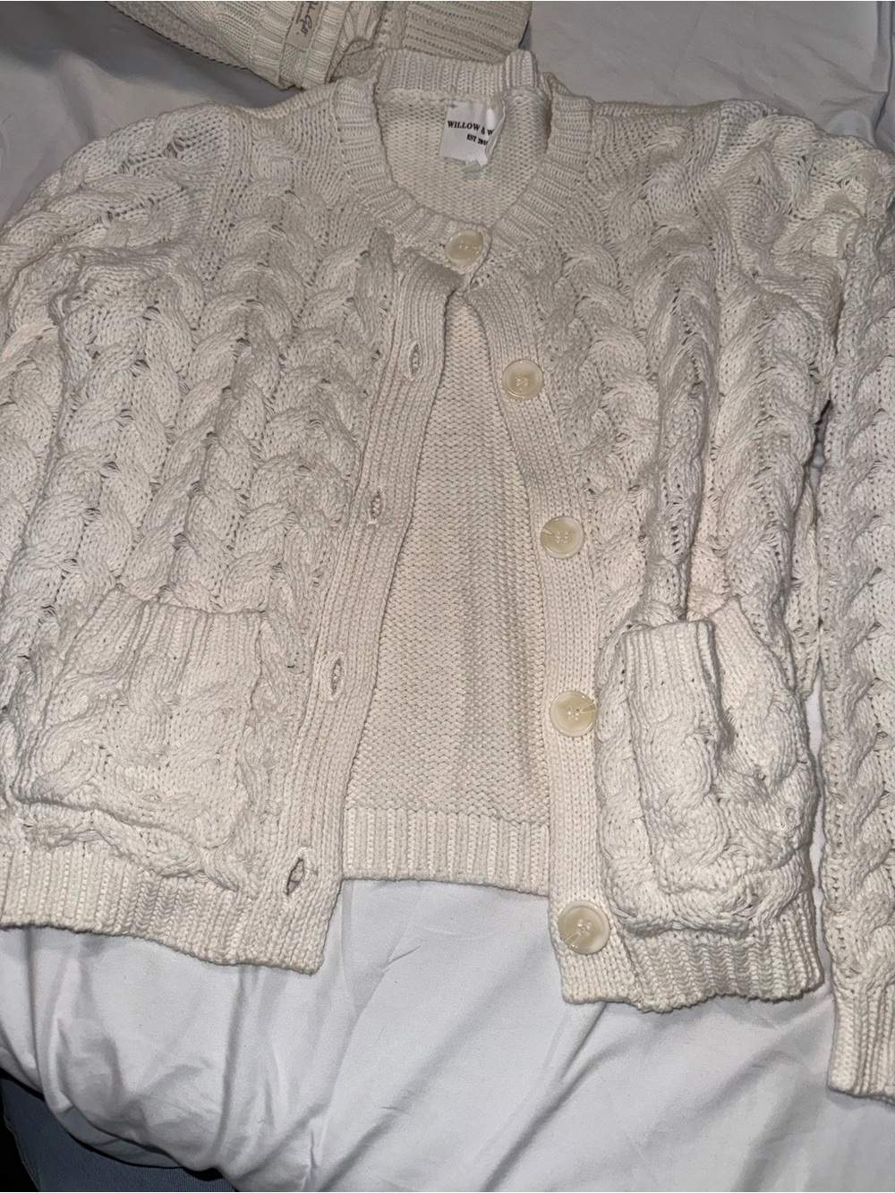 Willow & Clay Cream Cable Knit Button Cardigan with Pockets
